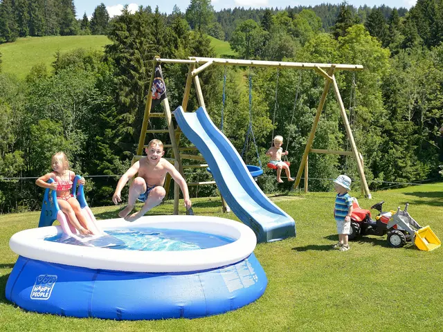 Plantschen und Spielen auf dem Hof